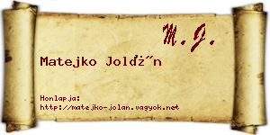 Matejko Jolán névjegykártya